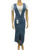 Women's Denim Two Piece Set Style Round Neck Short Sleeved T-Shirt Deep V Neck Waist Cinching Midi Skirt With Slit_ecoleips.com