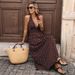 Bai Fen Zhi Yi Cross-Border 2026 New Sexy Retro Vacation Style Long Halter Neck V-Neck Polka Dot Dress_ecoleips.com