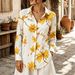 Women's Retro Ink Painting Print Lapel Loose Long Sleeve Blouse Breathable New_ecoleips.com