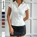 Y2K Aesthetic Button Front Short Sleeve Cardigan For Women, Vintage Cropped Shirt Jacket, Cute Casual Loungewear Top_ecoleips.com