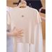 Women's French Style Camellia T-Shirt High Neck Short Sleeve Elegant Versatile Slimming Ice Silk Knit Top For Summer_ecoleips.com