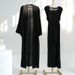 2025 Muslim Long Sleeve Coat Round Neck Sleeveless Dress Cotton Linen Robe Set_ecoleips.com