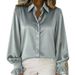 Satin Poplin Shirt With Puff Sleeves – Elegant Turn-Collar Blouse For Work & Evening (S-XXL, Poly-Spandex Blend, Wrinkle-Resistant Office Wear)_ecoleips.com