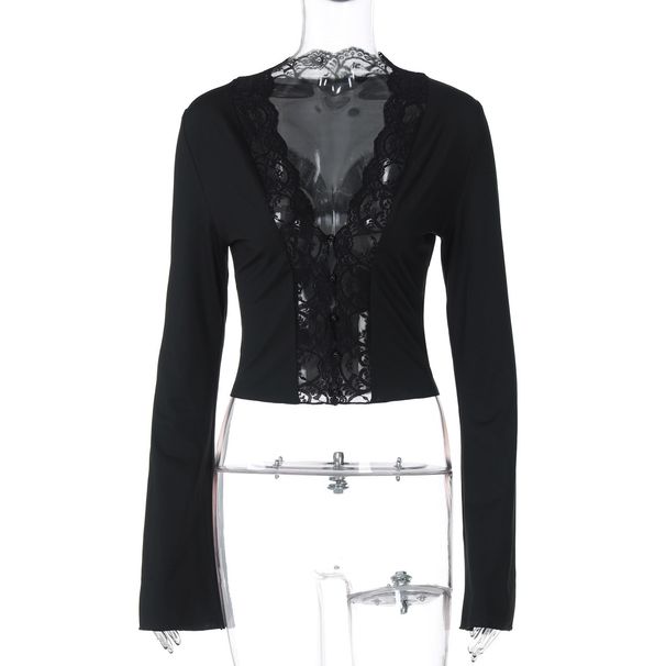 2025 Summer New Fashion Sexy Lace Trim Cardigan Button Top Women, Hot Selling In Europe And America, Wholesale For_ecoleips.com