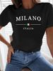 Women's Casual Letter Print T-Shirt – Soft Polyester, Loose Fit, Short Sleeve, Summer Essential (Sky Blue/Black/Red)_ecoleips.com