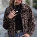Glitter Women's Fall/Winter Loose Zippered Leopard Print Plush Jacket_ecoleips.com