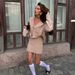 Soft Knit Cardigan & Skirt Set Women's Cozy Loungewear V-Neck Cropped Sweater Mini Skirt Autumn Casual Outfit_ecoleips.com
