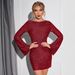 Women's Sequined Silver Thread Backless Tie Mini Dress Long Sleeve Sequined Bodycon Dress Party Club_ecoleips.com