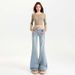 Light Blue Flared Jeans For Women, Low-waisted Slimming Floor-length Pants, Black And White Wholesale_ecoleips.com