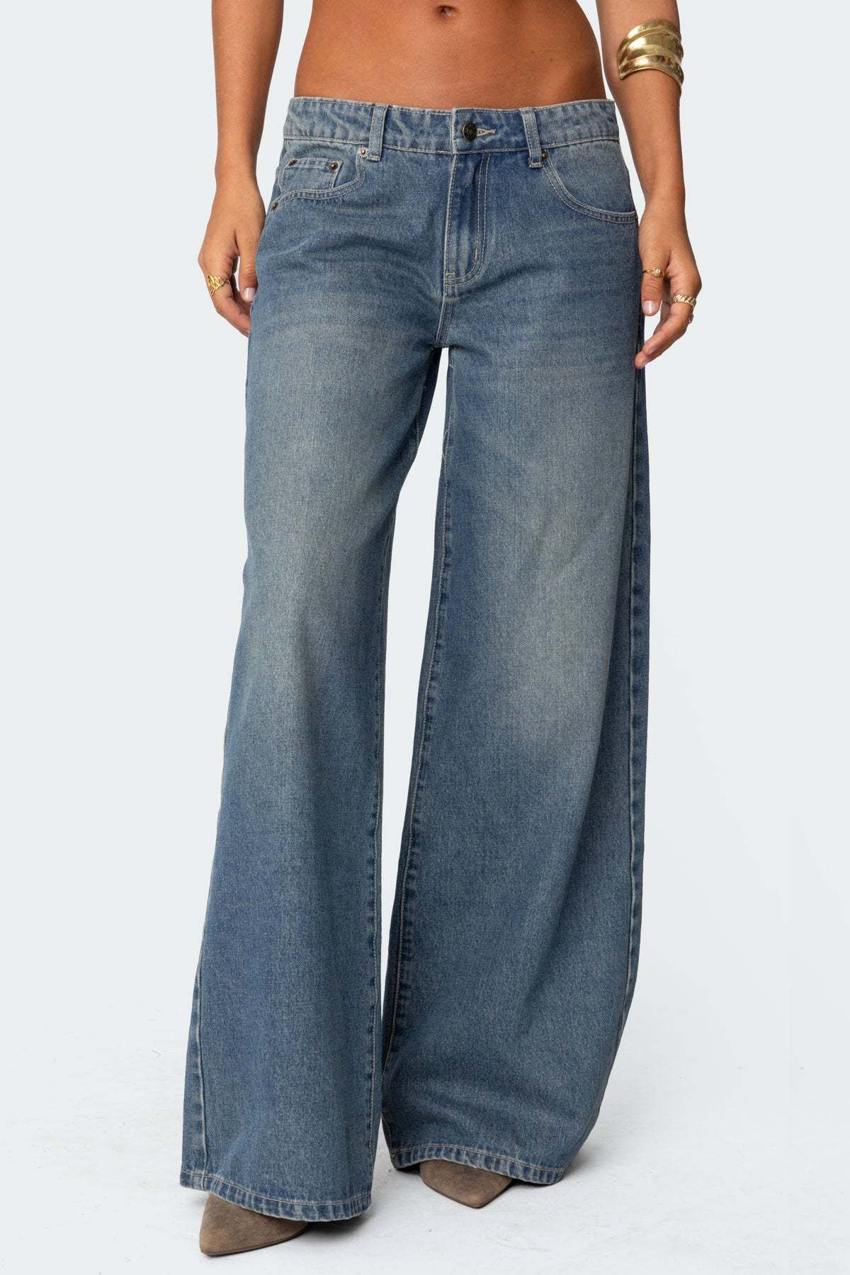 Women's Clothing Loose Wide Leg Fashion Printed Denim Trousers Ladies Jeans_ecoleips.com