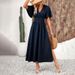 European And American Women's Dress With Lotus Leaf Sleeves And Split Elastic Waist, Solid Color Long Skirt, Summer Women's Youthful Feeling_ecoleips.com