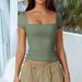 Diyun European And American 2024 Spring Summer Foreign Trade T-Shirt Women's Casual Square Neck_ecoleips.com