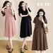 Summer New Korean Fashion Pleated V-Neck Maternity Nursing Dress_ecoleips.com