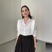 Women's Clothing all match solid color shirt high waist large swing skirt two piece suit_ecoleips.com