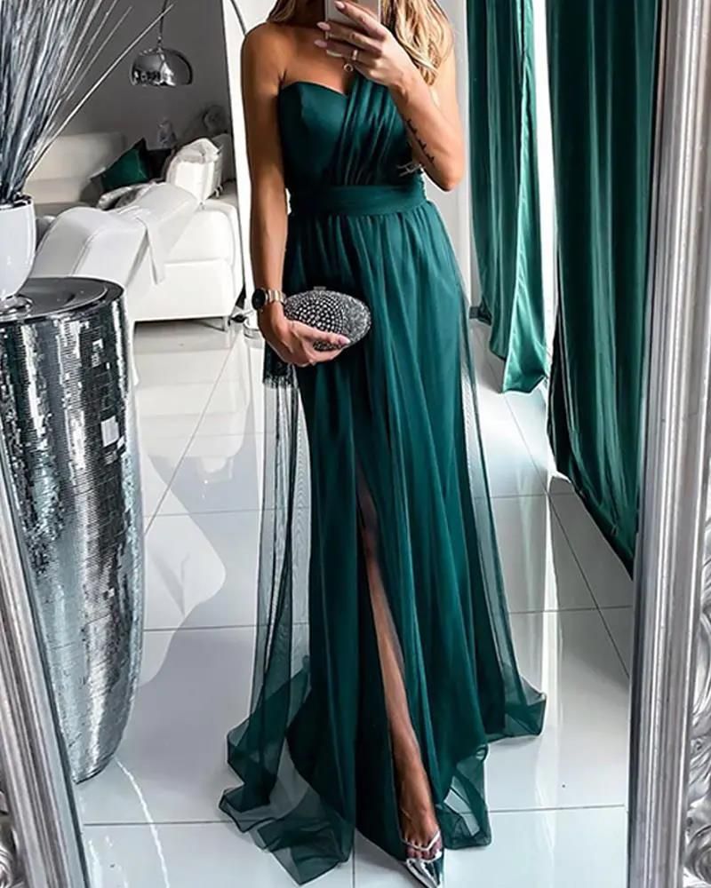 Women's Clothing Ins Long Skirt Solid Color Suspender Dress Evening Dress Backless_ecoleips.com