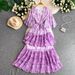 Women's Romantic Pastoral Style Floral Print Dress Bell Sleeve Slimming Elegant Ruffled Long Skirt Summer Vacation Fashion_ecoleips.com