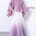 Women's Clothing Luxury Silk Ruffle Pleated Skirt Set With Ombre Gradient - Elegant Bat-Sleeve Blouse & Flowy Maxi Skirt For Women_ecoleips.com