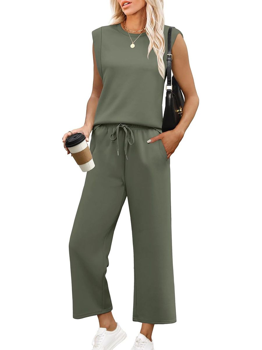 Women's Clothing Women's Loose Sleeveless Set Round Neck Vest Top And Pants Casual Two Piece Autumn Clothing Style_ecoleips.com