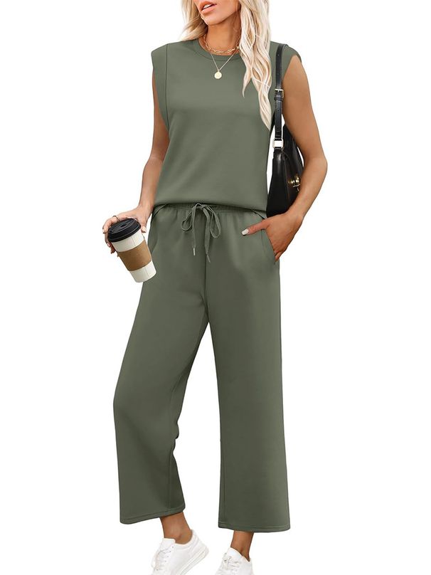 Women's Clothing Women's Loose Sleeveless Set Round Neck Vest Top And Pants Casual Two Piece Autumn Clothing Style_ecoleips.com