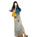 Fashionable Youthful Slim Fit Elegant Slimming Suit Early Spring Little Blue Top And Skirt Two-Piece Set_ecoleips.com