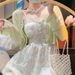 Plus Size Women's Mori Style First Love Strap Thin Sunscreen Cardigan Slimming Dress Two-Piece Set_ecoleips.com