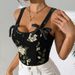 Retro Black Vest Lace Up Small Vest Floral Suspender Sexy Bra Retro Lace-Up Black Bralette – Floral Strappy Crop Top For Women_ecoleips.com