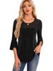 Women's Clothing Summer Hot Selling Three Quarter Sleeve Shirt Pleated Trumpet Sleeve Round Neck Mesh Top_ecoleips.com