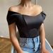 Summer New Women's Clothing Satin Off-Shoulder Top Stylish Casual & Office Wear Fishbone Waist Cinching Bandeau Vest_ecoleips.com