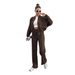 Women's Clothing Autumn And Winter Solid Color Plus Velvet Zipper Cardigan Women's Fashion Casual Straight Pants Set_ecoleips.com