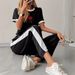 Elegant Floral Print Ladies Two-Piece Set Loose-Fit Rose Short Sleeve Tee And Comfortable Trousers Casual Wear_ecoleips.com