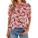 Women's Casual Floral Shirt V Neck Puff Short Sleeve Spring Summer Fashion Bohemian European American Style Top_ecoleips.com