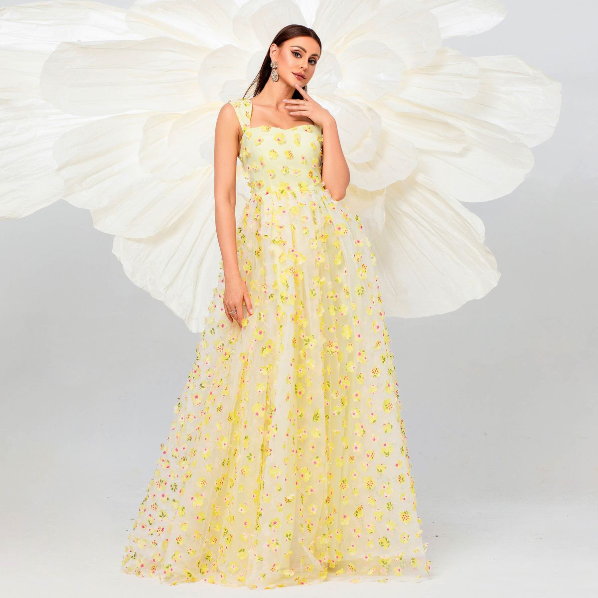 Women's Clothing Square Neck Sling Long Bohemian Style Big Swing Mesh Evening Dress For Women_ecoleips.com