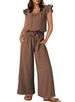 Women's Clothing Women's Pleated Square Neck Jumpsuit Sleeveless Ruffle Sleeves Pockets Solid Color Style Spring Summer_ecoleips.com