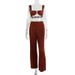 Women's Spring/Summer Two-Piece Set: Pleated Backless Vest With Straight-Leg Pants_ecoleips.com