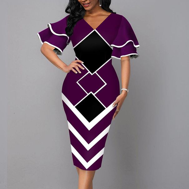 Elegant Women Dress 2021 Summer Fashion V Neck Short Sleeve Sexy Slim Dress Vintage Patchwork Casual Lady Party Dresses Vestido_ecoleips.com