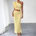 AD018 New European And American Cross-Border Women's Clothing Asymmetrical Neck Cropped Top Bodycon Two-Piece_ecoleips.com