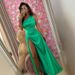 Women's Clothing Winter New Fashion Personality Slant Neck Off Shoulder Gathered Glossy Shiny Side Slit Banquet Dress_ecoleips.com