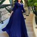 C8478 European And American Women's Clothing 2022 New V-neck Sexy Pleated Long Gown Cross-border Dress_ecoleips.com