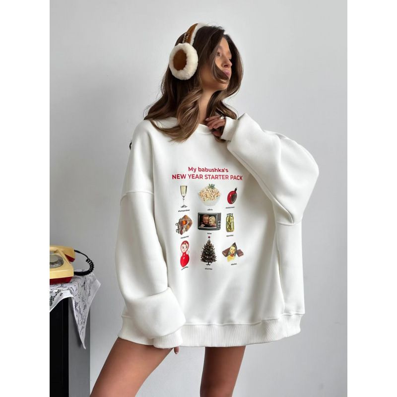 Autumn Winter Fashion Versatile Round-neck Sweatshirt With Cartoon Sweet Age-reducing Print, Hip-hop Style,_ecoleips.com