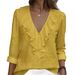 Women's V-Neck Embroidered Blouse – Elegant Flounce Sleeve Loose Fit Top With Vintage-Inspired Details (S-5XL, 6 Colors)_ecoleips.com