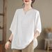 Women's Clothing Plus Size Retro Cotton Linen T-Shirt For Women Loose Fit Three Quarter Sleeve Top Style For Mothers High End_ecoleips.com
