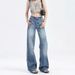 American Style Cracked Low Waisted Slightly Flared Jeans For Women In Summer, Thin Design, Slim And Floor Hugging_ecoleips.com