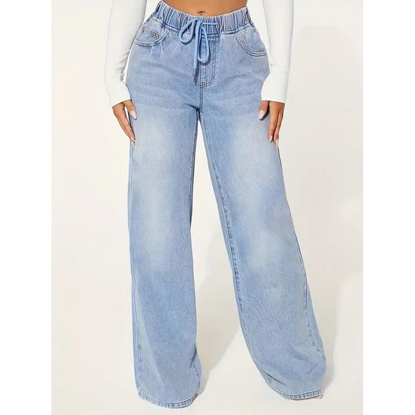 K Women's Denim High Waisted Slimming Drawstring Loose Wide Leg Pants Are Fashionable_ecoleips.com