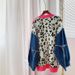 Statement Patchwork Cardigan – Oversized Knit Sweater With Denim Sleeves & Leopard Print | 4 Bold Colors (One Size)_ecoleips.com