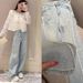 Spring New Women's Rhinestone Studded Vintage Washed Jeans European Style Heavy Duty Loose Fit Slimming Straight Leg Pants_ecoleips.com