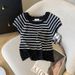 Women's Clothing Women's Summer Striped Top Style Ice Silk Knitwear Short Sleeved Hollowed Out Fashion T-Shirt_ecoleips.com