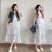 Real Shot Maternity Wear New Cute White Cake Dress With Denim Jacket_ecoleips.com