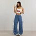 Women's Bow-tie Denim Jeans, New Autumn Style, American Retro Versatile Loose Wide-leg Floor-length Pants Ins_ecoleips.com