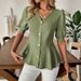 Elegant V-Neck Bubble Sleeve Blouse Slim Fit Short Sleeve Shirt Solid Color Summer Top for Office And Casual Wear for Women_ecoleips.com