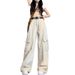 2025 Spring Multi Pocket Workwear Jeans Women's New High Waisted, Loose A Wide Leg Slimming Versatile Casual Pants_ecoleips.com